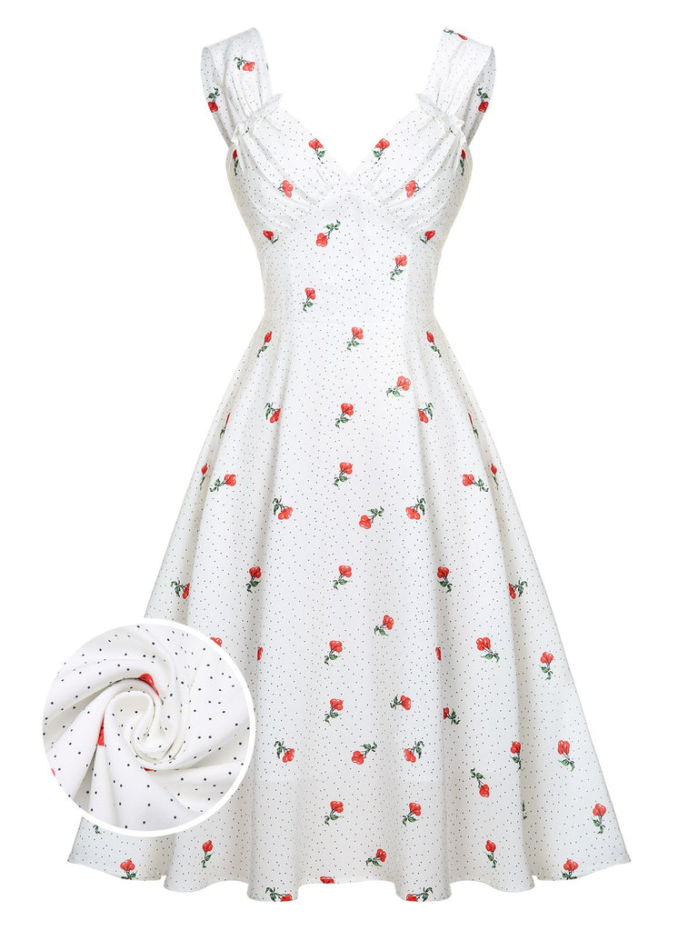 Retro Stage White Polka Dot Red Rose Sundress Retro Stage White Polka Dot Red Rose Sundress