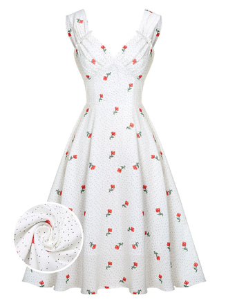 White Satin-faux Cherry Polka Dot Dress, vintage dress, retro fashion - perfect for women who love vintage and retro fashion