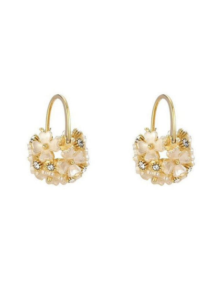 White Vintage Flower Cluster Crystal Huggie Earrings - vintage jewelry, Art Deco for vintage lovers