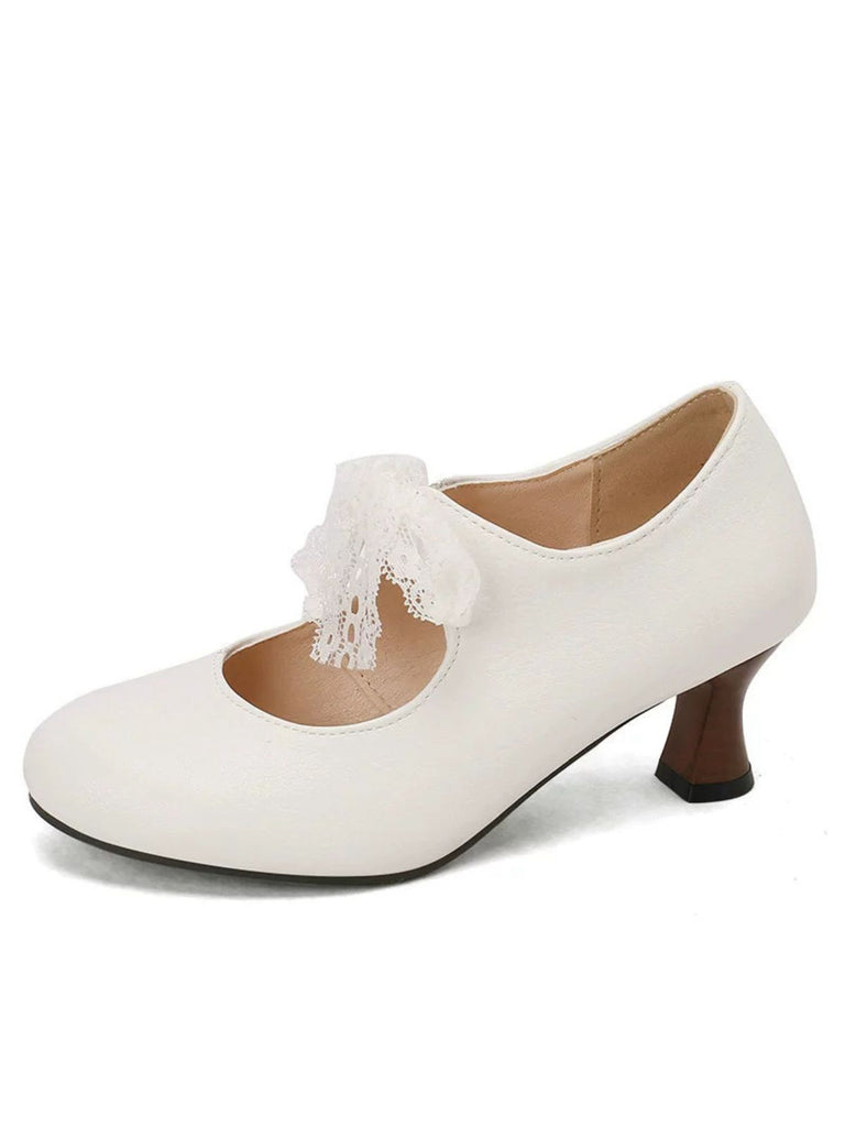Retro Stage vintage Mary Jane heels with delicate lace bow detail for elegant occasions