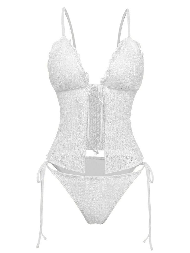 White_1940s_Lace_Knit_Double-Layer_Fabric_Bikini