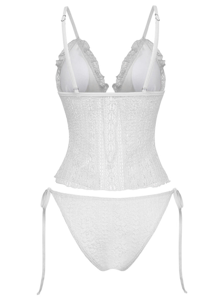 White_1940s_Lace_Knit_Double-Layer_Fabric_Bikini_Back_View