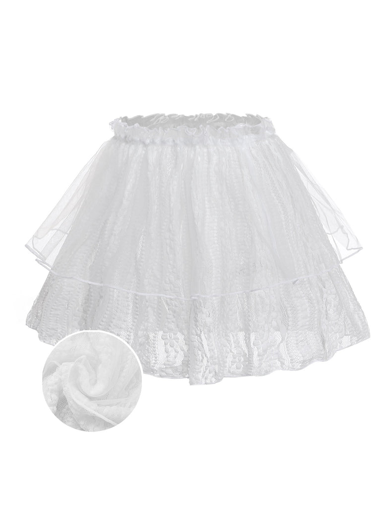[Pre-Sale] White 1950s Lace Double-Layered Ruffled Tulle Cover-Up
