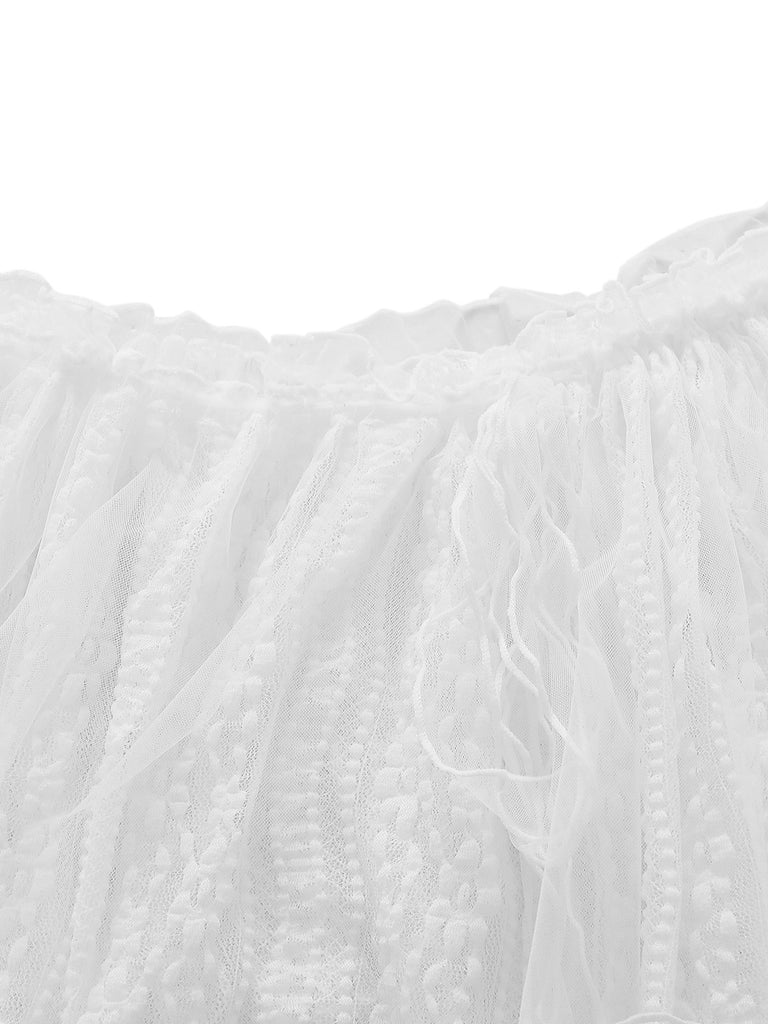 [Pre-Sale] 2PCS White 1950s Lace Ruffled Bow Swimsuit & Cover-Up