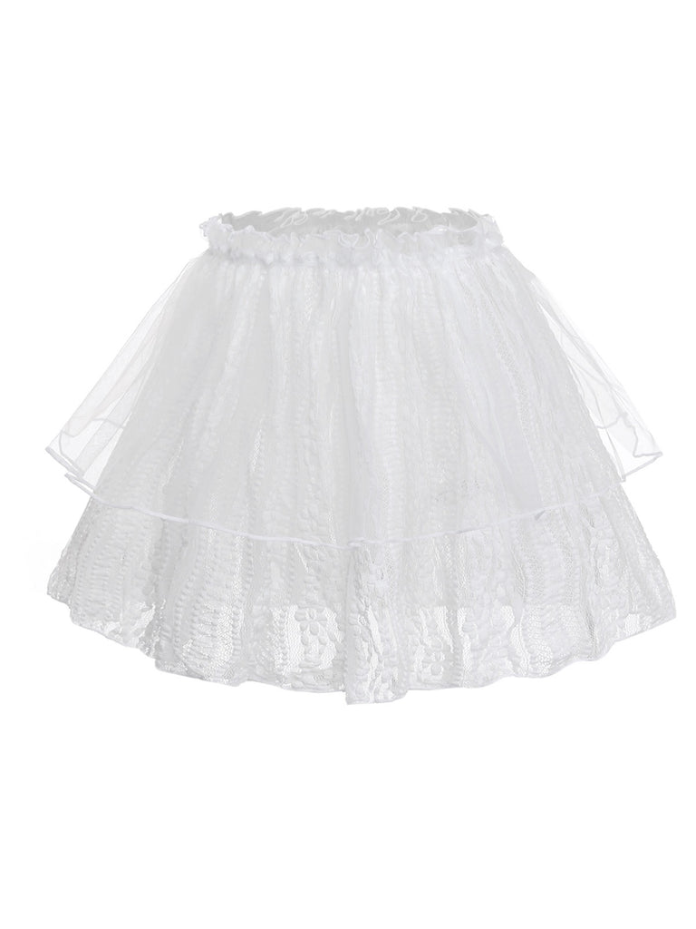 [Pre-Sale] 2PCS White 1950s Lace Ruffled Bow Swimsuit & Cover-Up