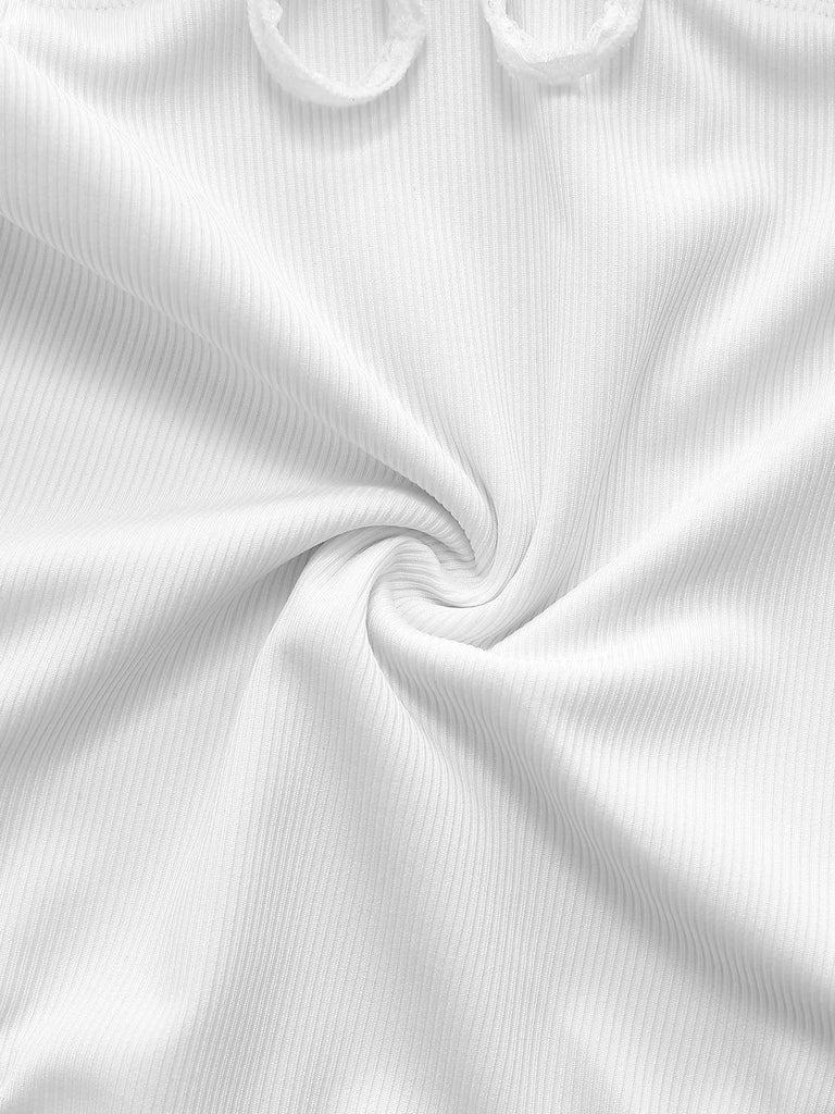 [Pre-Sale] 2PCS White 1950s Lace Ruffled Bow Swimsuit & Cover-Up