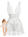 White lace nightgown with a model wearing it on a white background