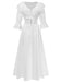 White lace dress with ruffled sleeves on a white background