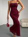 Wine Red 1930s 3D Floral Ruched Fishtail Dress - vintage dress, retro fashion, elegant red