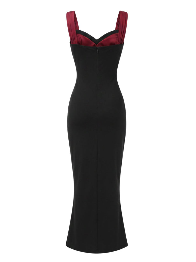 Retro Stage Wine Red & Black Contrast Corset Mermaid Dress