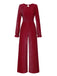 She finds her 1930s story in this Wine Red 1930s Glitter Backless Wide-Leg Jumpsuit