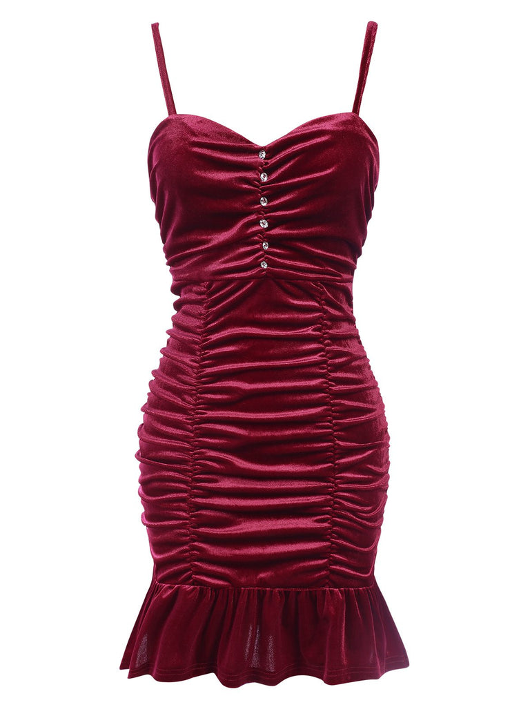 Wine Red 1930s Ruffled Hem Pleated Dress, vintage dress, retro fashion - perfect for women who love vintage and retro fashion