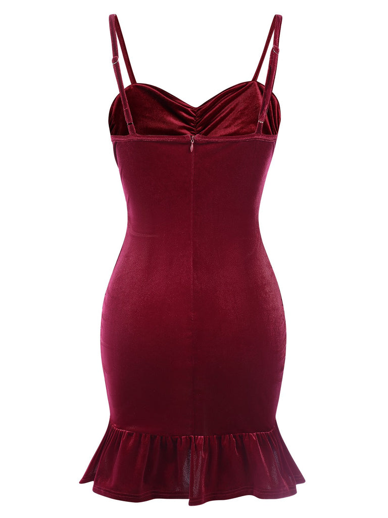 Wine Red 1930s Ruffled Hem Pleated Dress, vintage dress, retro fashion - perfect for women who love vintage and retro fashion