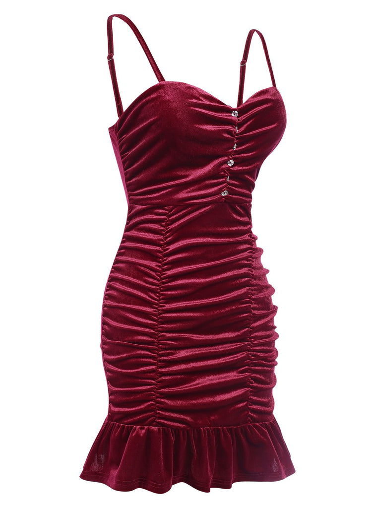 Wine Red 1930s Ruffled Hem Pleated Dress, vintage dress, retro fashion - perfect for women who love vintage and retro fashion