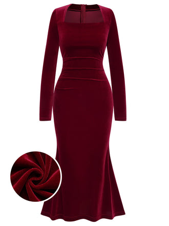 She slips into this Wine Red 1930s Solid Velvet Mermaid Dress and suddenly it's a 1930s daydream
