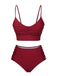 She's wearing Wine Red 1930s Solid Wrinkle Swimsuit and the whole beach remembers the 1930s