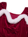 Wine Red 1940s Christmas Fur Collar Solid Dress, vintage dress, retro fashion - perfect for women who love vintage and retro fashion