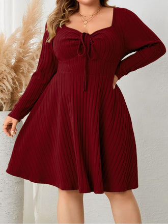 Wine Red 1940s Solid Flannelette Long Sleeve Dress - vintage dress, retro fashion, elegant red