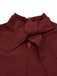 Wine Red 1940s Tie Neck Leather Patchwork Dress - vintage dress, retro fashion, elegant red