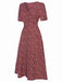 [Pre-Sale] Wine Red 1940s V-Neck Ditsy Floral Dress, vintage dress, retro fashion, floral print - perfect for women who love vintage and retro fashion