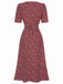 [Pre-Sale] Wine Red 1940s V-Neck Ditsy Floral Dress, vintage dress, retro fashion, floral print - perfect for women who love vintage and retro fashion