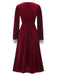 This Wine Red 1940s V-Neck Velvet Lace Dress wraps her in 1940s elegance, one twirl at a time