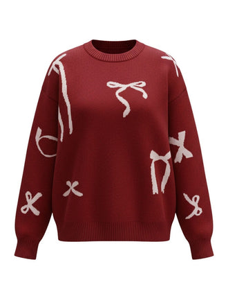 Wine Red 1950s Bowknot Pattern Sweater - vintage fashion, retro style, elegant red