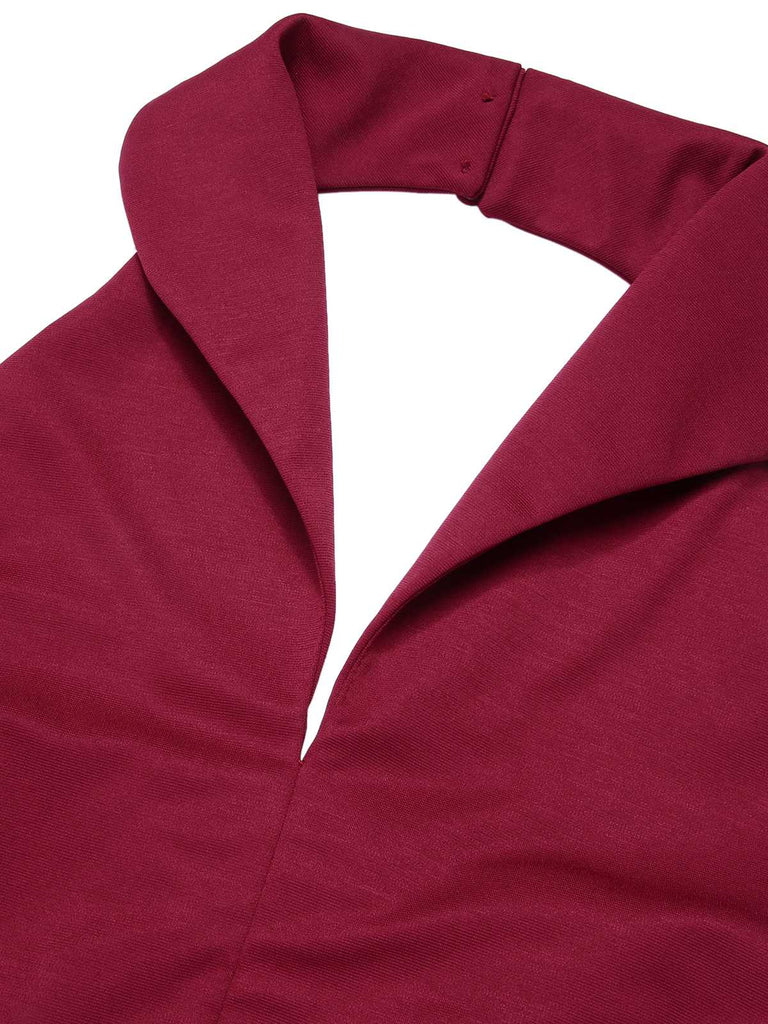 Wine Red 1950s Butterfly Lapel Mesh Dress: timeless style reimagined
