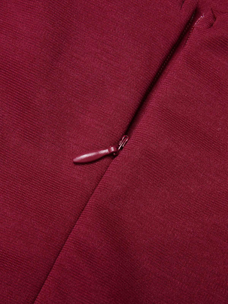 Wine Red 1950s Butterfly Lapel Mesh Dress — vintage elegance for the modern woman