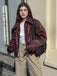 Wine Red 1950s Imitation Leather Zipper Coat - vintage fashion, retro style, elegant red