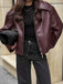 Wine Red 1950s Imitation Leather Zipper Coat - vintage fashion, retro style, elegant red