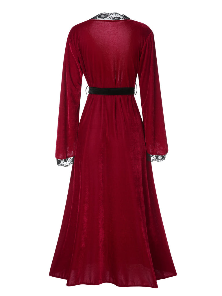 Wine Red 1950s Lace Patchwork Night Robe, vintage fashion, retro style - perfect for women who love vintage and retro fashion