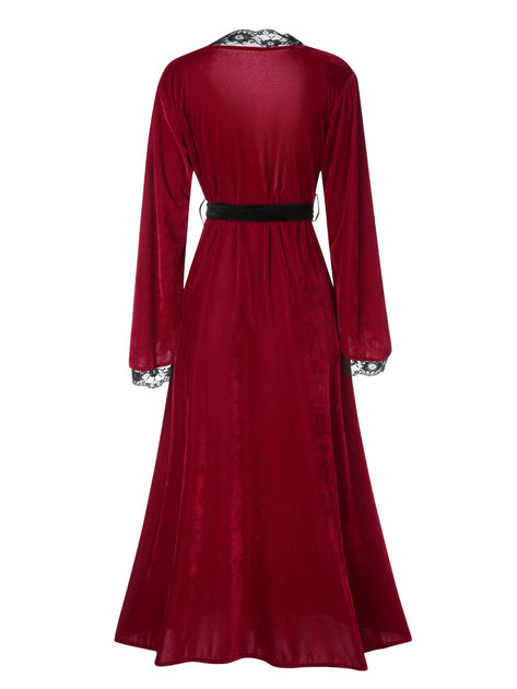 Pottery Red Robe Wine Red 1950s Lace Patchwork Night Robe | Retro Stage