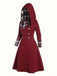 Wine Red 1950s Plaid Patchwork Hooded Dress: where 1950s romance meets her modern spirit