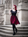 Wine Red 1950s Polka Dots Drop Shoulder Belt Dress - vintage dress, retro fashion, rockabilly