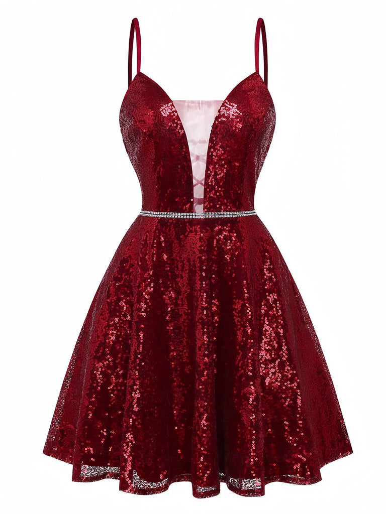 make a scene sequin dress A-Line Burgundy Sequin Vintage Cocktail Dress