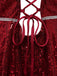 Wine Red 1950s Sequin Deep-V Mesh Dress - vintage dress, retro fashion, rockabilly