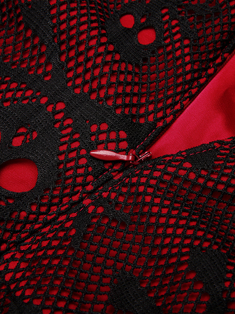 Wine Red 1950s Skull Mesh Swing Dress — vintage elegance for the modern woman