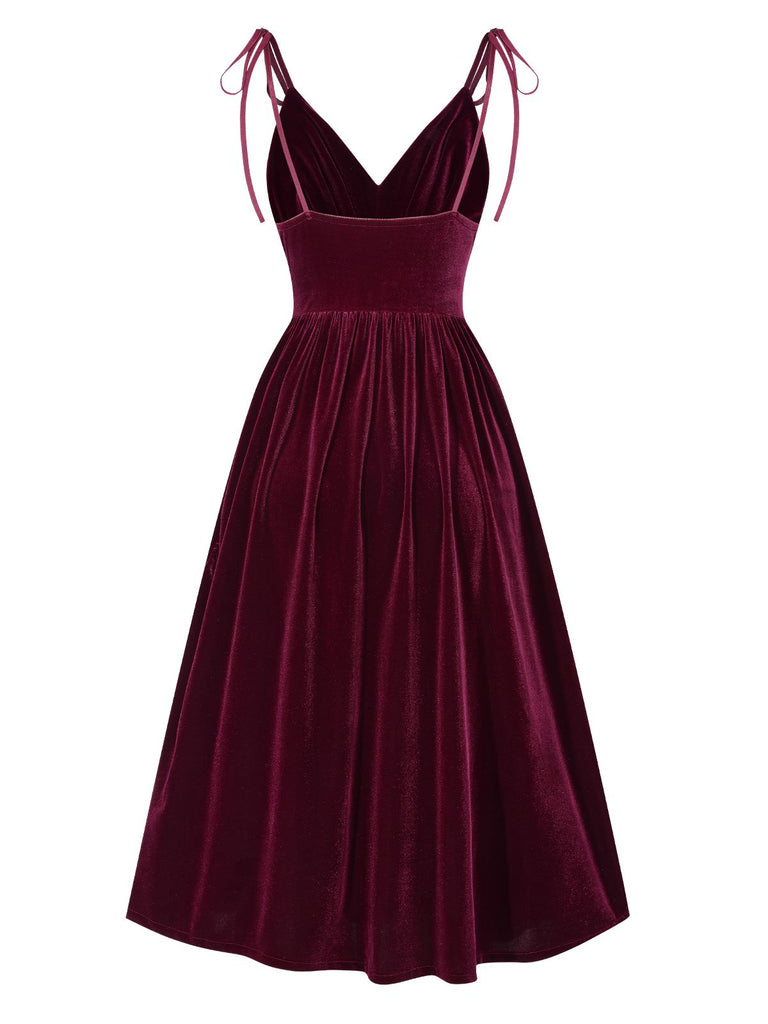 Wine Red 1950s Spaghetti Strap Velvet Nightgown: where 1950s romance meets her modern spirit