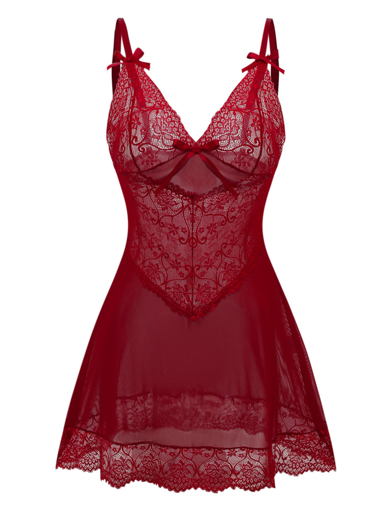 Burgundy Lace Babydoll Chemise