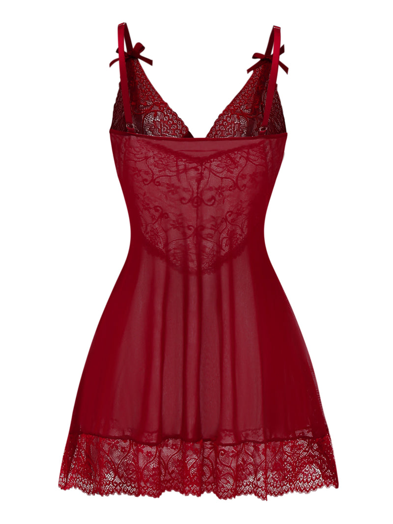 Women's Solid Sheer Lingerie Mini Dress See-through Babydoll Nightdress