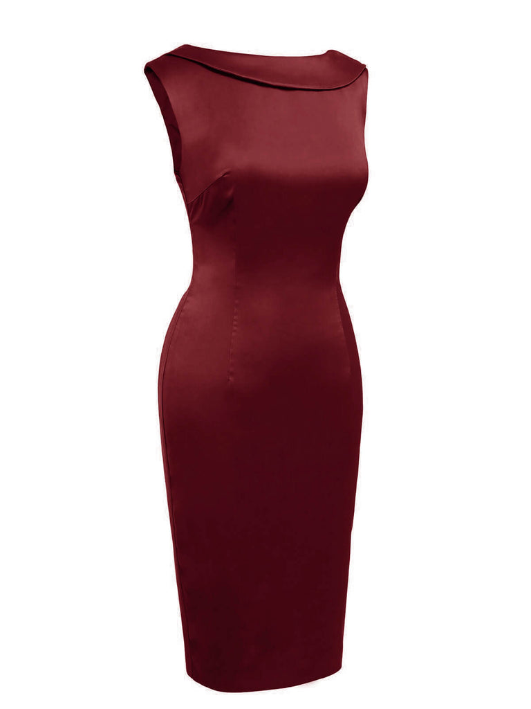 red pencil dress Retro Stage Back Bowknot Sleeveless Pencil Dress Holiday Cocktail Party Dress Wine Red