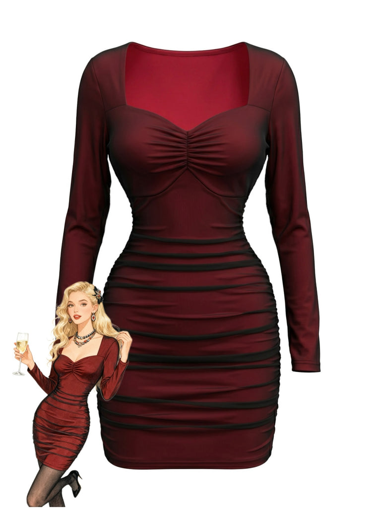 Wine Red 1960s Vintage Retro Dress