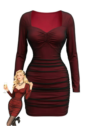 Wine Red 1960s Vintage Retro Dress