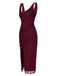 This Wine Red 1960s Scarf Slit Backless Dress wraps her in 1960s elegance, one twirl at a time