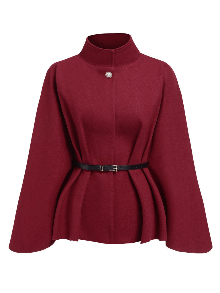 Wine Red 1960s Solid Belted Cloak Coat | Retro Stage