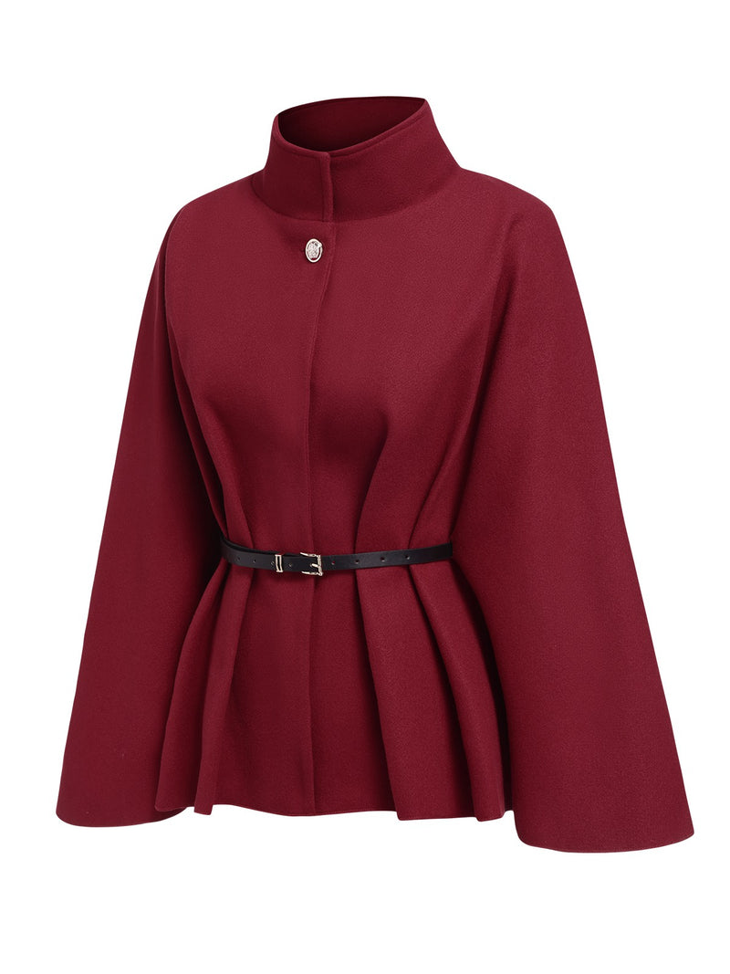 Wine Red 1960s Solid Belted Cloak Coat | Retro Stage