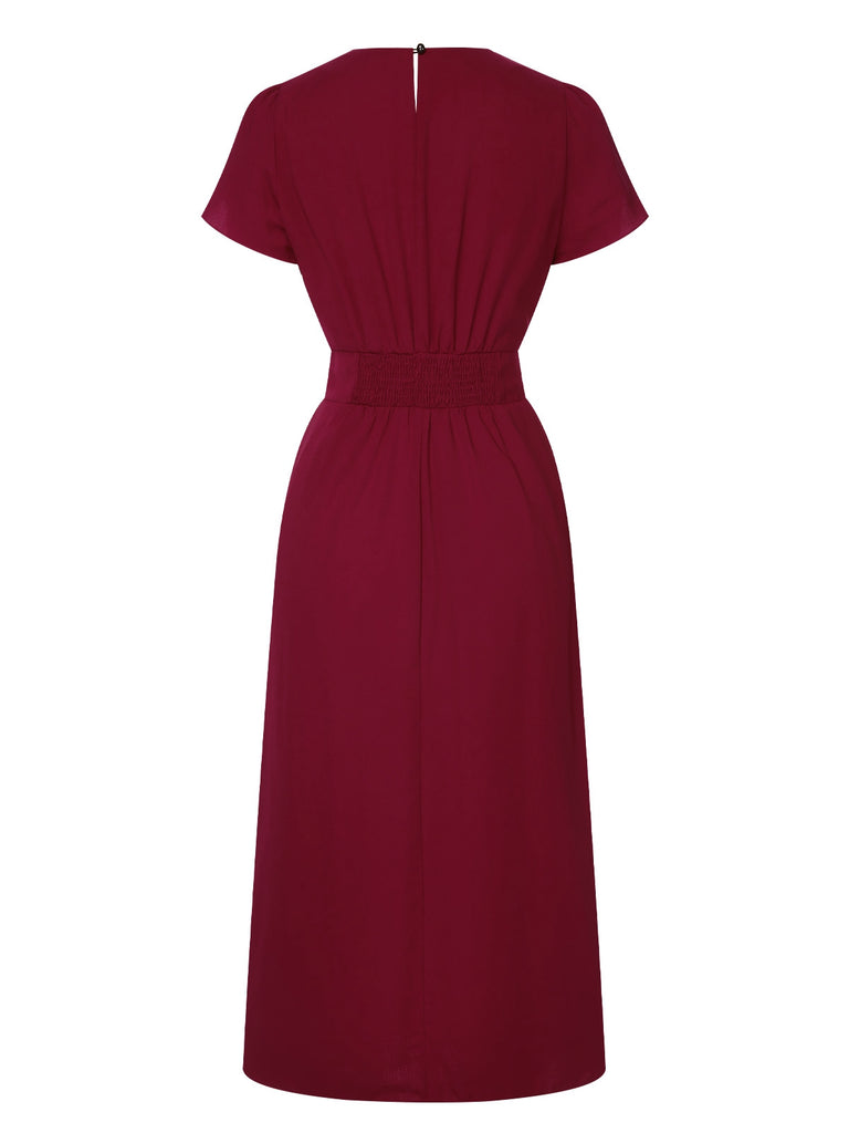 Wine Red 1960s Solid Side Slit Dress, vintage dress, retro fashion - perfect for women who love vintage and retro fashion