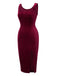 Wine Red 1960s Solid U-Neck Velvet Slit Dress, vintage dress, retro fashion - perfect for women who love vintage and retro fashion