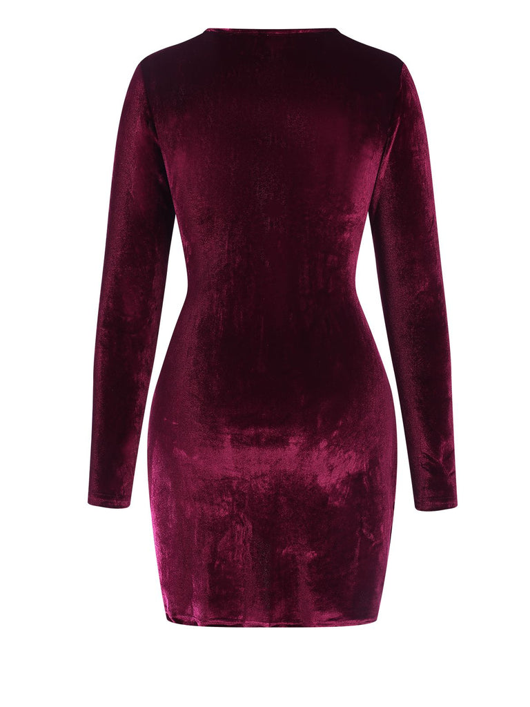 Wine Red 1960s Solid V-Neck Wrap Dress, vintage dress, retro fashion - perfect for women who love vintage and retro fashion